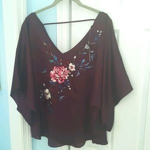 New WHBM Emroidered Arielle Kimono Blouse